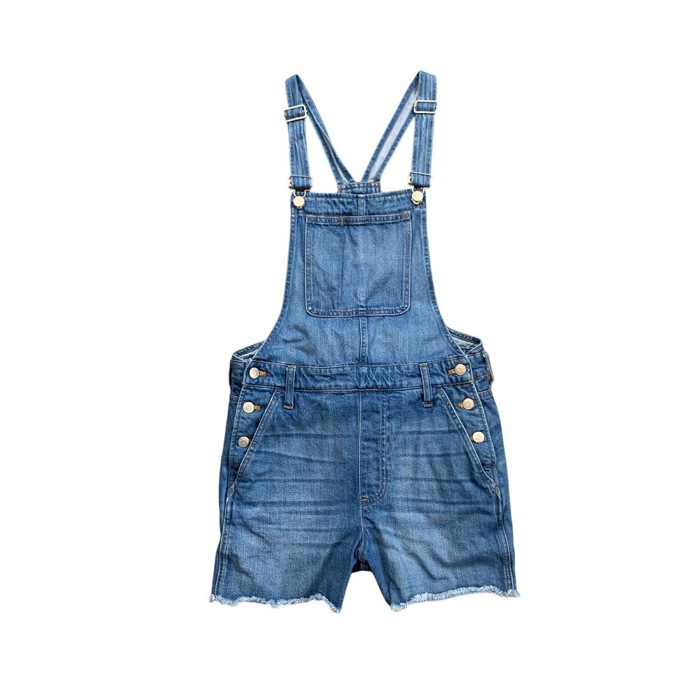 Madewell Overalls Womens M Medium Blue Adirondack Short Denville Wash Raw Hem